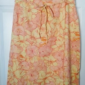 Coldwater creek linen floral midi skirt M